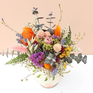 Dried Rose mixed Wildflowers Bouquet / Dried flowers Wedding bouquet / Neutral colorful bouquet with eucalyptus greenery image 9