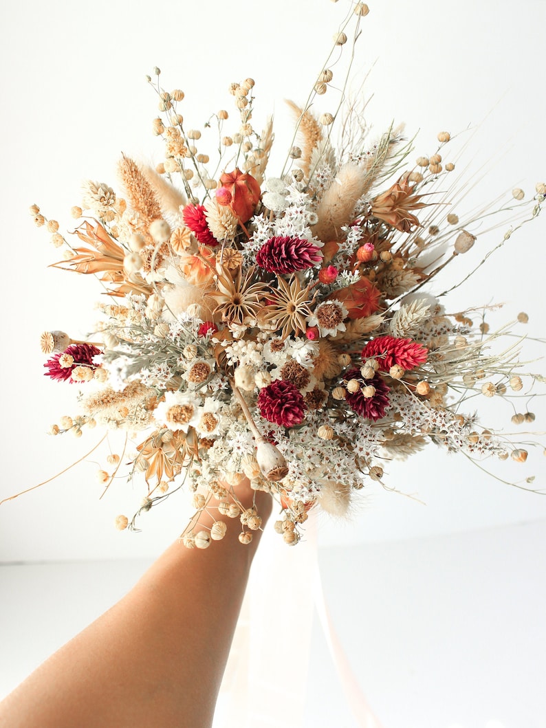 Festival Meadow Bridal bouquet / Dry Flowers bouquet for Wedding / Rustic Boho Brides and Bridesmaid bouquet / Wildflowers Dried bouquet image 1