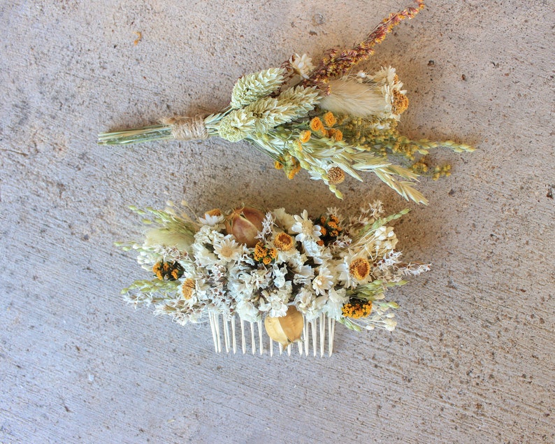 Fall Dry Flowers Hair comb Fall dream dried flowers arrangement Rustic Wedding Autumn Orange Wildflowers Headpiece
