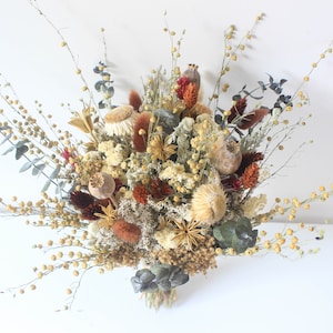 Neutral Rust tone Bridal Bouquet / Eucalyptus Greenery bouquet for Wedding / Bride and Bridesmaid bouquet / Wildflowers Grass Dried bouquet image 9