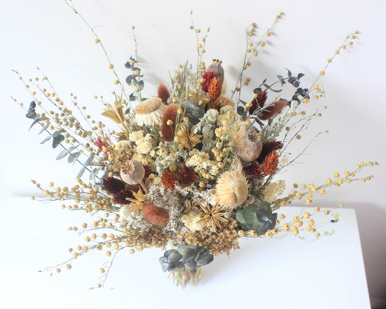 Neutral Rust tone Bridal Bouquet / Eucalyptus Greenery bouquet for Wedding / Bride and Bridesmaid bouquet / Wildflowers Grass Dried bouquet image 9