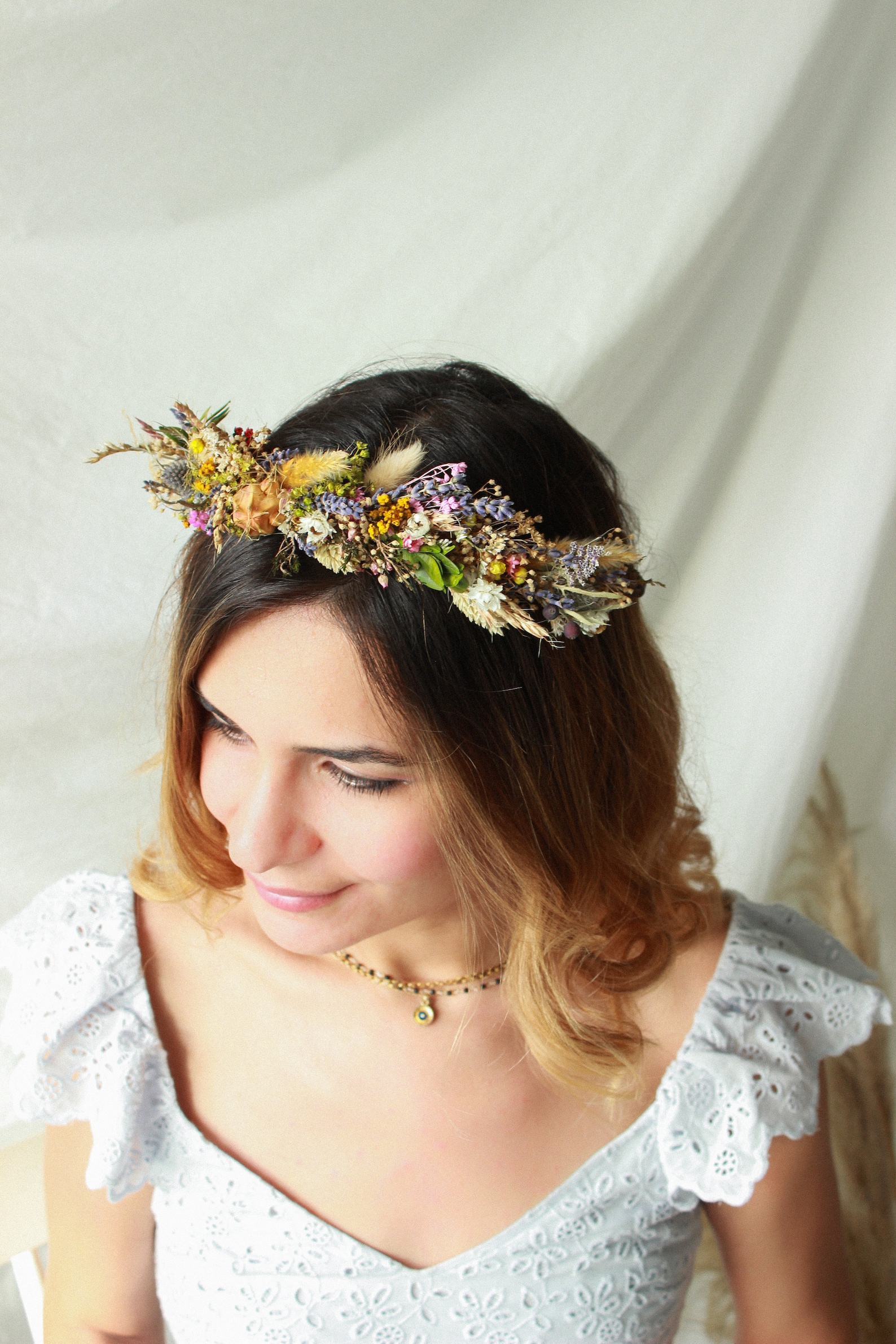Lavender Dried Flowers Half Crown Rustic Floral Headpiece Etsy