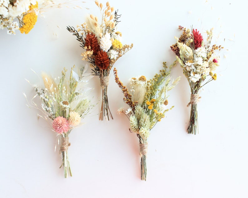 Assorted Dry Flowers Boutonnieres / Rustic Dried flowers boutonniere / Natural Floral arrangement / Babies breath dried flowers mini bouquet 