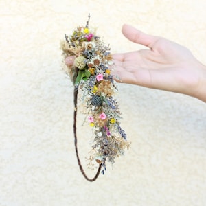 Lavender Dried Flower Half Crown: Rustic Wedding Headpiece