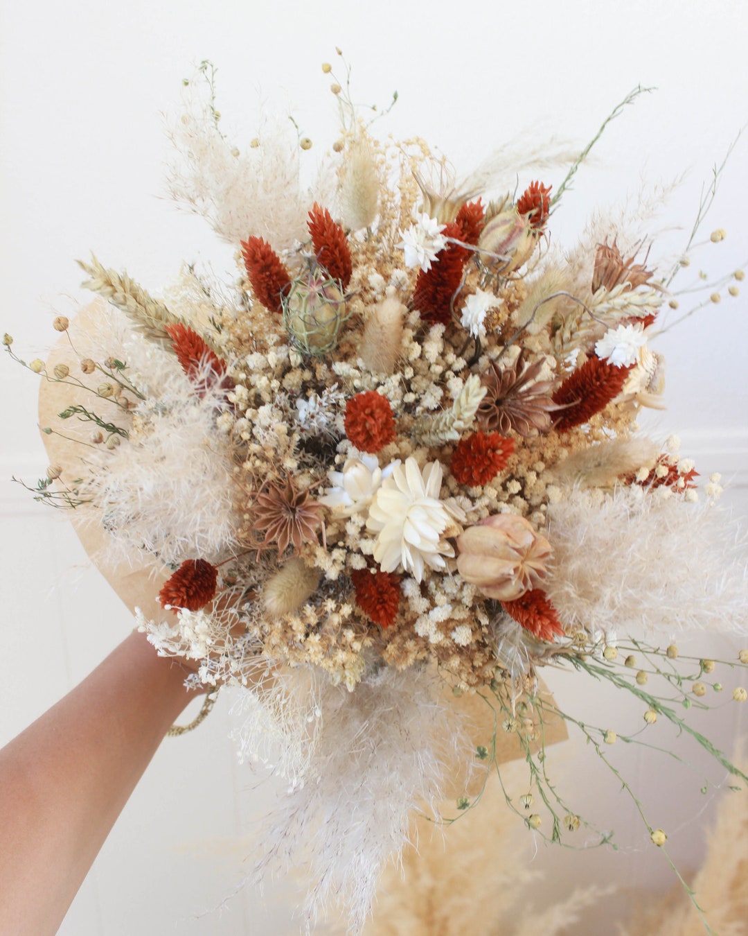 Rust Pampas Grass Meadow Bouquet / Dried Flowers Bouquet for Wedding ...