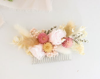 Blush Rose Hair comb/ Neutral Pink dream dried flowers wedding comb