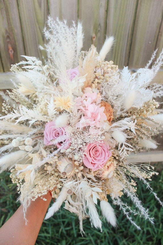 Pampas Bouquet With Pink Rose and Hydrangeas / Natural Muted - Etsy Finland