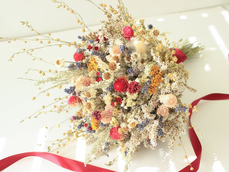 Burgundy Dream Lavender Dried Flowers Bouquet Preserved Daisy Rose Flowers Bouquet Colorful Yellow Yarrow Fall Winter Bridal bouquet