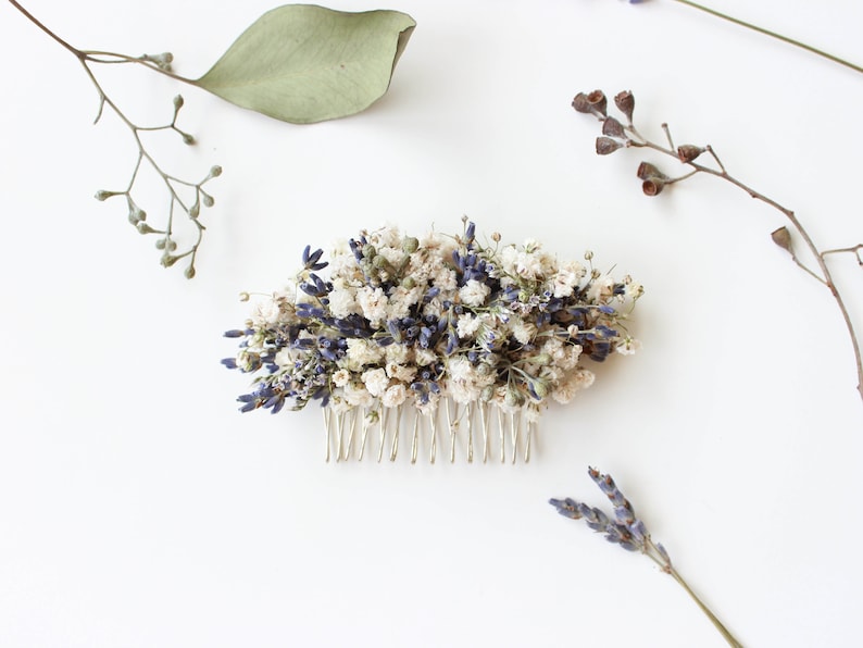 Dried Lavender Babies Breath Hair Comb / Dainty Wedding Floral Comb / Bridal Hair Accessory / Dried Flowers Hair pin clip / Gift for her image 4