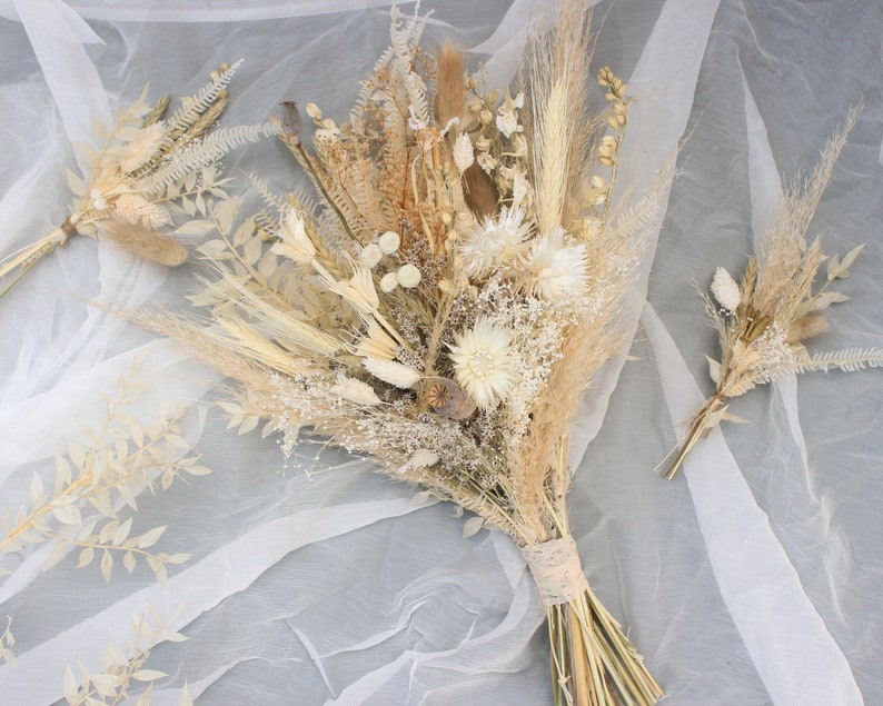 Pampas Grass boutonniere / Natural Real Dried flowers bouquet / Muted earthy tone Preserved Flowers Prairie Bouquet / Forever Bridal bouquet 