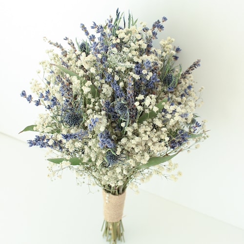 Lavender & Blue Thistle Bouquet: Dried Rustic Wedding Flowers