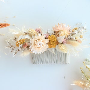 Blush Flowers Hair Comb / Natural Bridal Hair Accessory / Dry Flowers Silver comb / Bridal Hair comb / White Ivory orange tones image 5