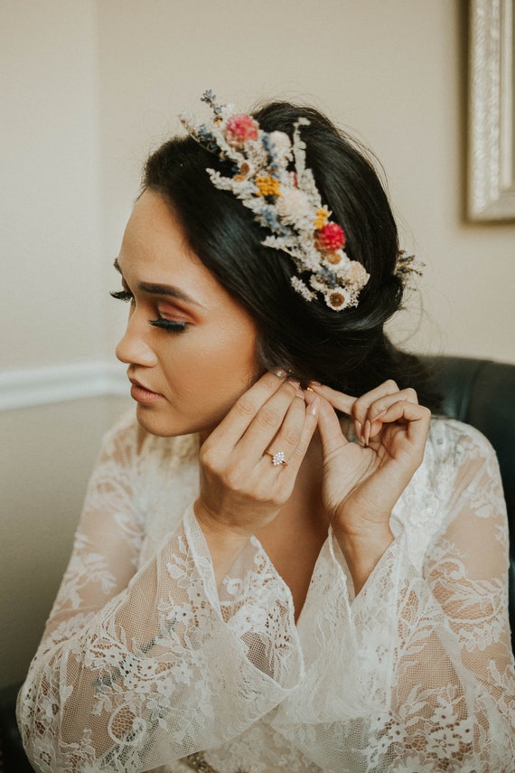 Mezza corona di fiori secchi da sposa / Accessori per capelli della sposa /  Copricapo di lavanda inglese con cipria rosa acceso con pettine per capelli  abbinato -  Italia