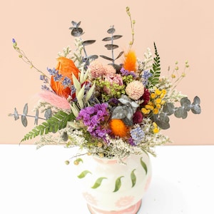 Dried Rose mixed Wildflowers Bouquet / Dried flowers Wedding bouquet / Neutral colorful bouquet with eucalyptus greenery image 5