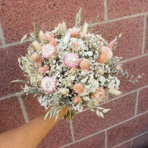 White Peach Dried Flower Bouquet: Blush Wedding Bouquet