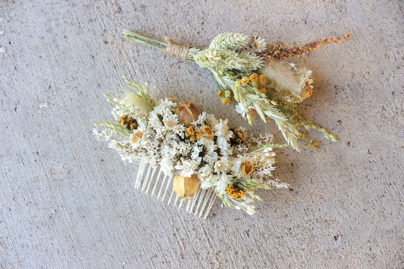 Fall Dry Flowers Hair comb Fall dream dried flowers arrangement Rustic Wedding Autumn Orange Wildflowers Headpiece