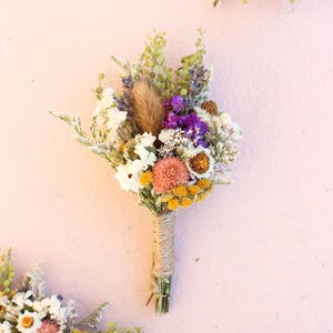 Pink Dream & Purple Wildflowers Bouquet / Spring Summer Bouquet for Wedding / Neutral bouquet with greenery and orange tones image 6