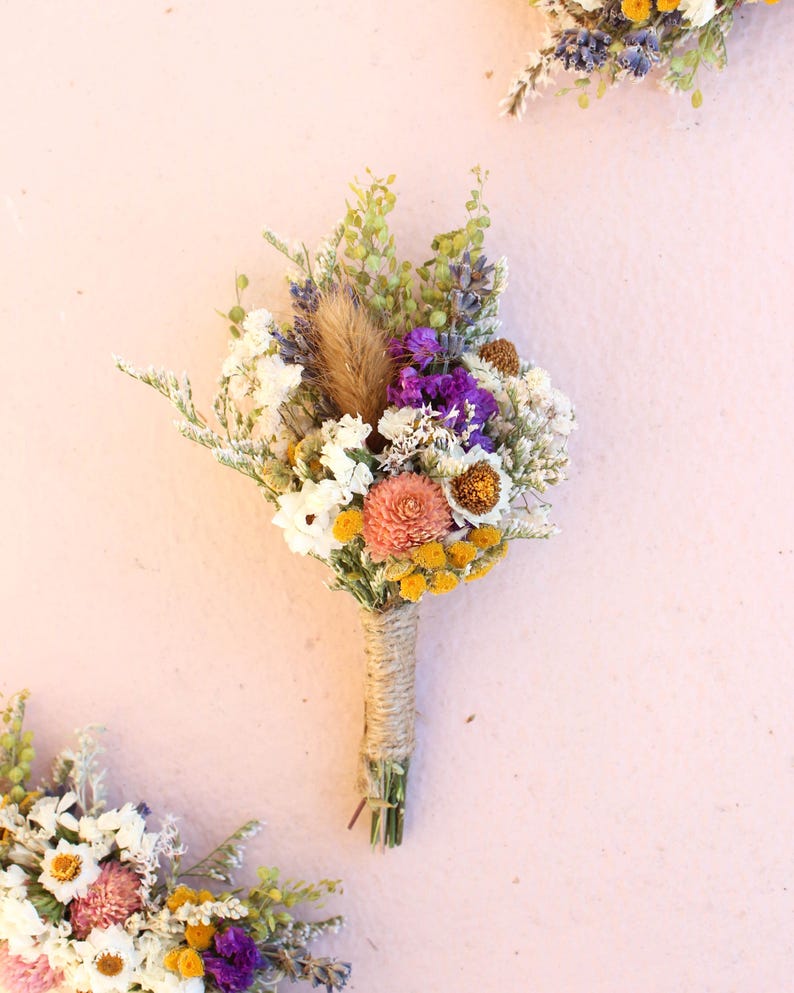 Pink Dream & Purple Wildflowers Bouquet / Spring Summer Bouquet for Wedding / Neutral bouquet with greenery and orange tones image 6