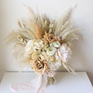 Dusty Rose Pampas Grass bouquet / Large Palm Spear bouquet / Natural Toffee wedding/ Muted earthy tones / Forever Bridal bouquet image 9