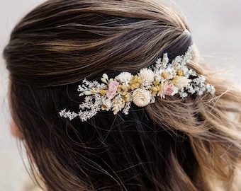 Wild flowers Hair comb / Dry flowers comb / Natural blush comb with yellow-orange flowers accent / Brides Hair Accessories