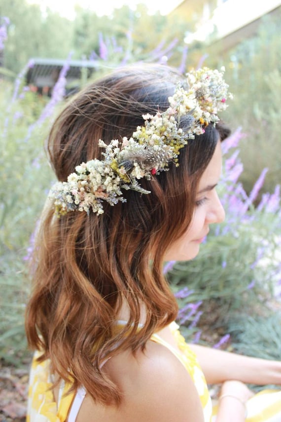 Dry Flower Crown Thistle Babies Breath Bohemian Wild Flowers Etsy Denmark