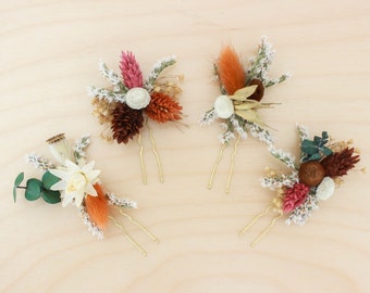 Hair Pins Dried Flowers / Neutral Rust tone Eucalyptus Greenery hair accessories