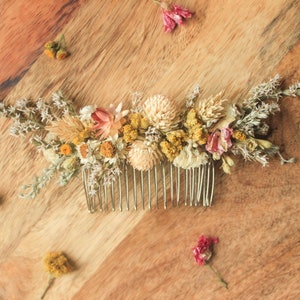 Wild flowers Hair comb / Dry flowers comb / Natural blush comb with yellow-orange flowers accent / Brides Hair Accessories image 4