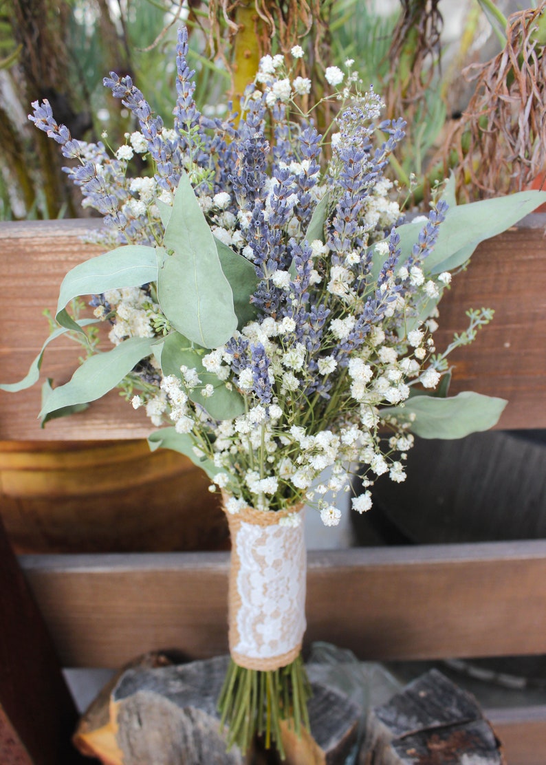 Dried Lavender Bouquet Wedding / Babies Breath Bouquet With Etsy