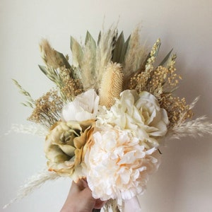 Dusty Rose Pampas Grass bouquet / Large Palm Spear bouquet / Natural Toffee wedding/ Muted earthy tones / Forever Bridal bouquet image 5