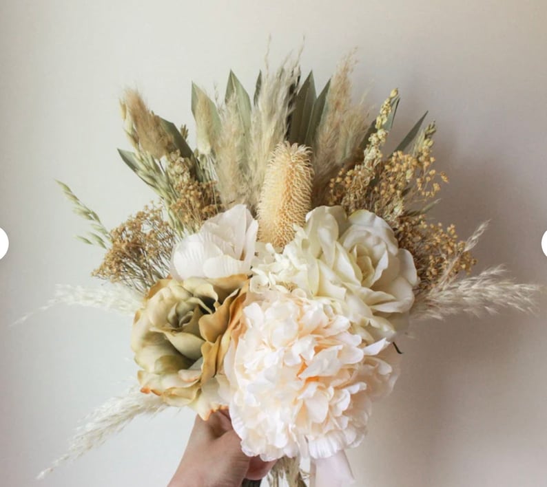 Dusty Rose Pampas Grass bouquet / Large Palm Spear bouquet / Natural Toffee wedding/ Muted earthy tones / Forever Bridal bouquet image 5
