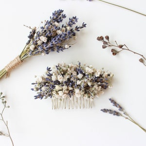 Dried Lavender Babies Breath Hair Comb / Dainty Wedding Floral Comb / Bridal Hair Accessory / Dried Flowers Hair pin clip / Gift for her image 5