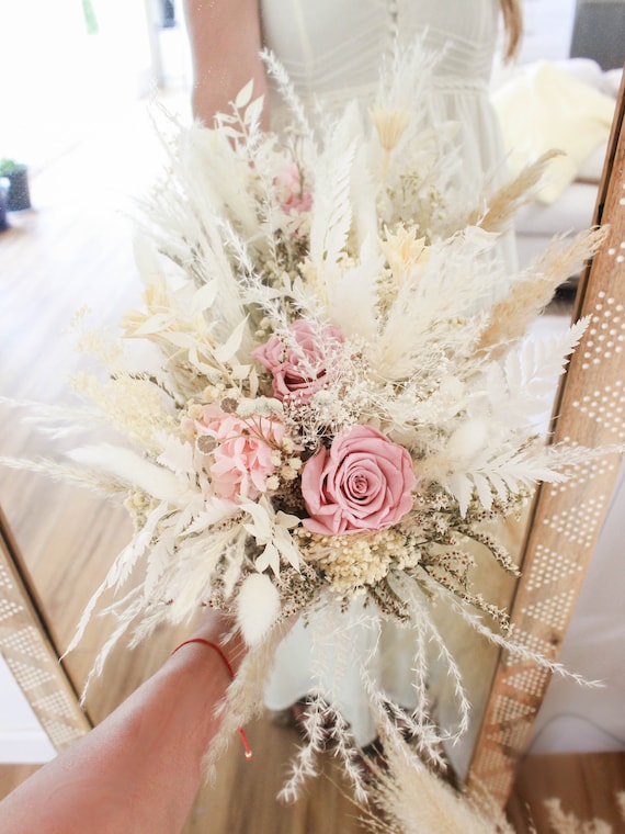 Pampas Bouquet With Pink Rose and Hydrangeas / Natural Muted - Etsy Finland