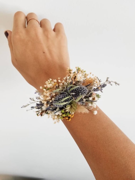 Dried Thistle Wrist Corsages / Floral Corsage Bracelet / Dried Flowers  Wedding Accessory / Handmade Bridesmaid Wrist Corsages 