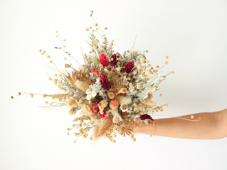 Festival Meadow Bridal bouquet / Dry Flowers bouquet for Wedding / Rustic Boho Brides and Bridesmaid bouquet / Wildflowers Dried bouquet image 3