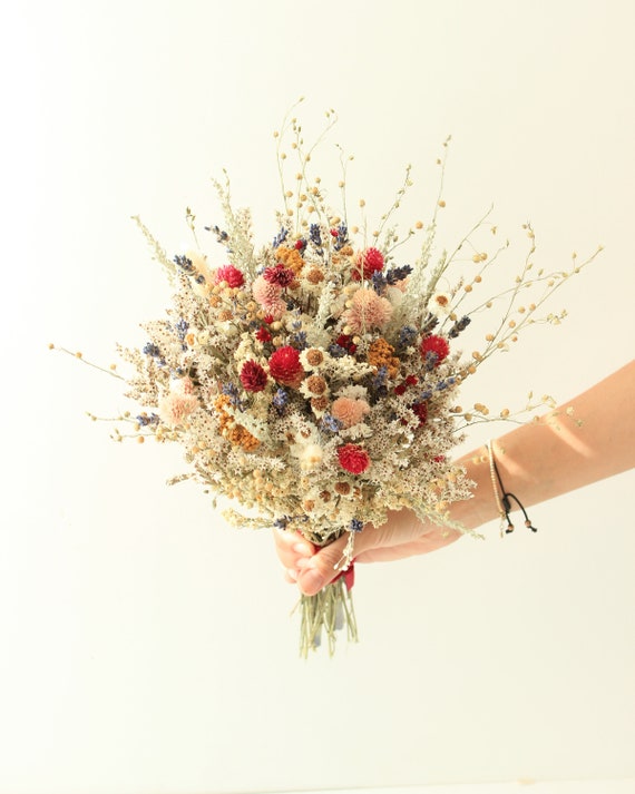Bridal Bouquet Burgundy / Preserved Flowers Bouquet / Colorful Yellow Yarrow  Bouquet / English Lavender Blush Flower Arrangement - Etsy
