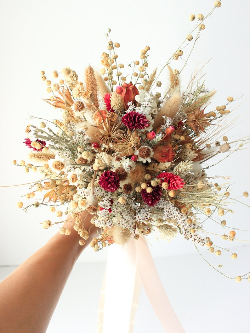 Festival Meadow Bridal bouquet / Dry Flowers bouquet for Wedding / Rustic Boho Brides and Bridesmaid bouquet / Wildflowers Dried bouquet image 5