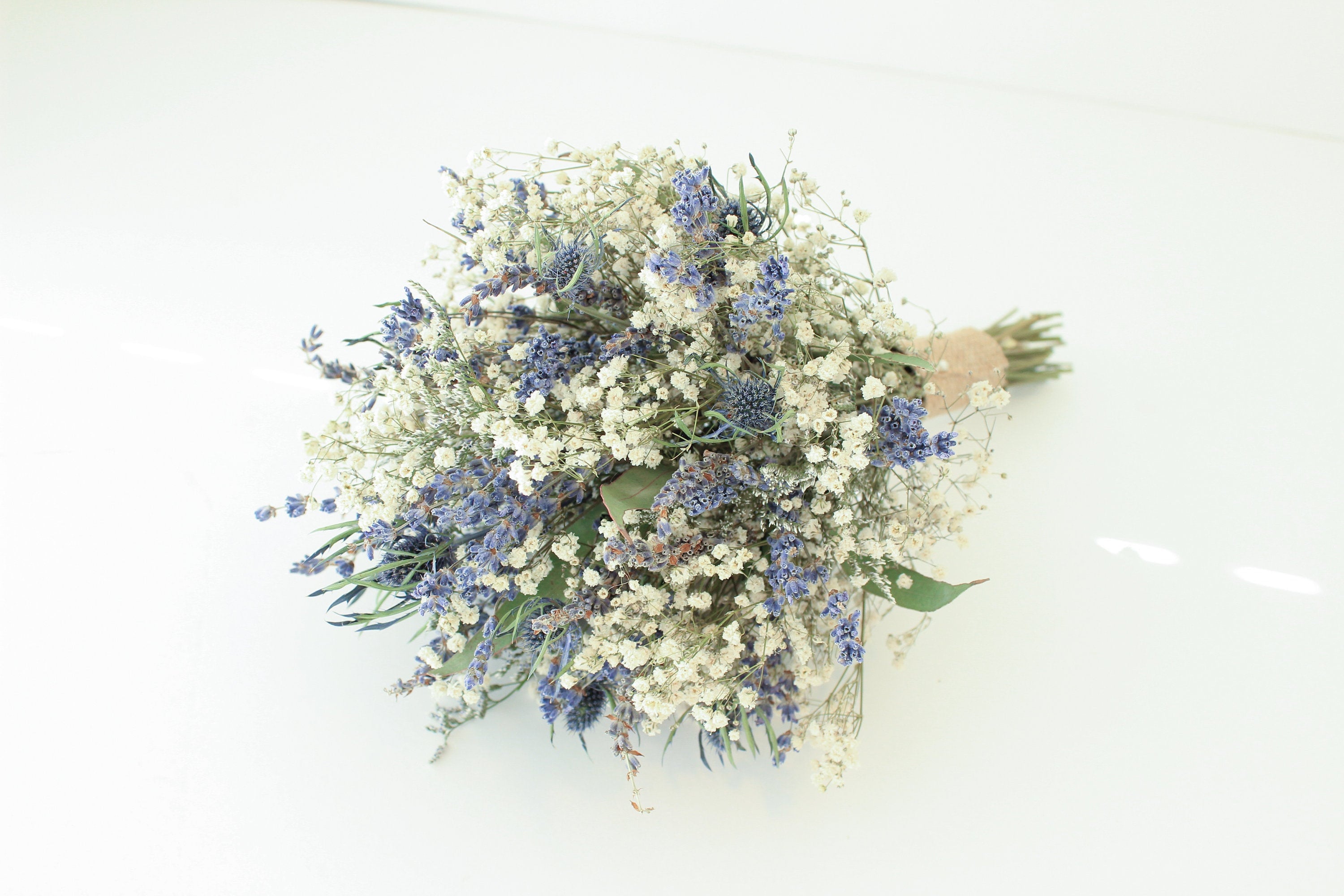 Lavender Blue Thistle Bouquet Wedding Babies Breath Bouquet Etsy Canada
