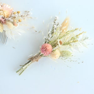 Blush Flowers Hair Comb / Natural Bridal Hair Accessory / Dry Flowers Silver comb / Bridal Hair comb / White Ivory orange tones image 3
