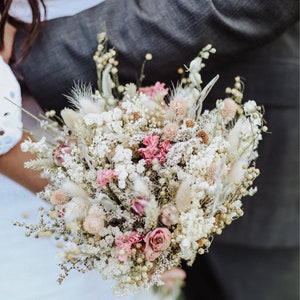 Pink Dream Peach Dried Flowers Bouquet / Preserved Daisy Rose Flowers Bouquet / Wedding Bridal bouquet / Preserved silver grey herbs Natural