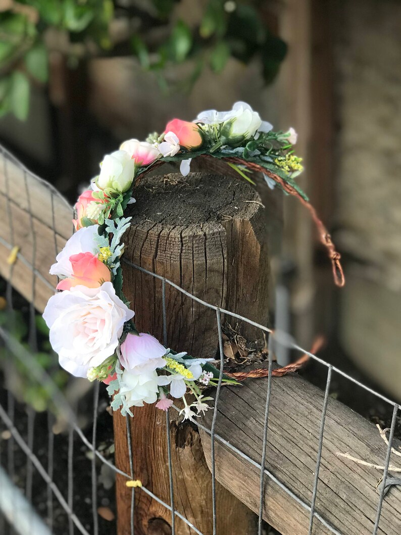 Couronne De Fleurs Ivoire Anglais Rose Bandeau De Etsy