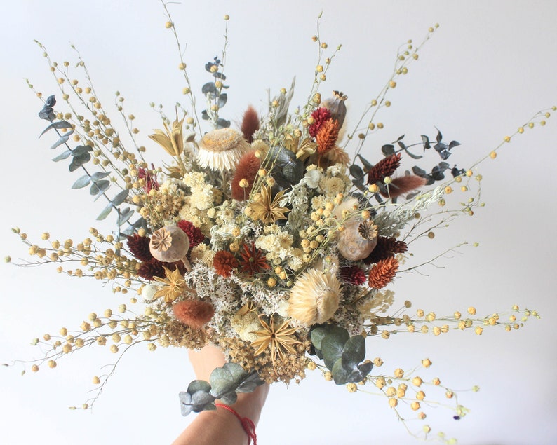 Neutral Rust tone Bridal Bouquet / Eucalyptus Greenery bouquet for Wedding / Bride and Bridesmaid bouquet / Wildflowers Grass Dried bouquet image 8