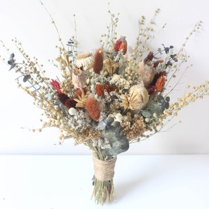 Neutral Rust tone Bridal Bouquet / Eucalyptus Greenery bouquet for Wedding / Bride and Bridesmaid bouquet / Wildflowers Grass Dried bouquet image 10