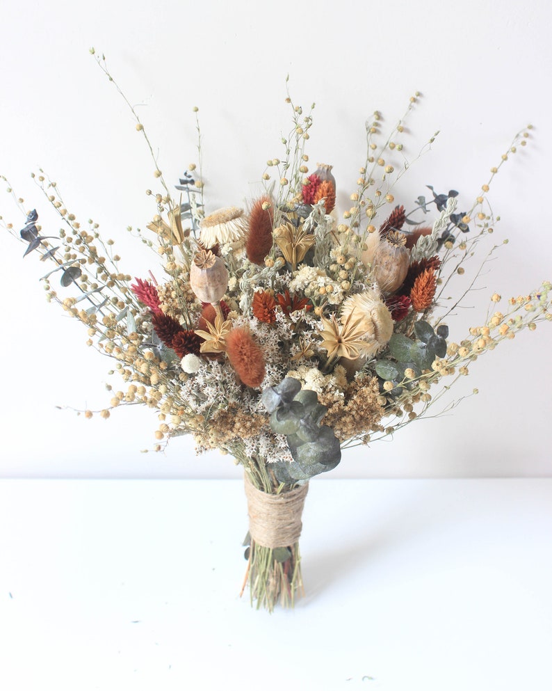 Neutral Rust tone Bridal Bouquet / Eucalyptus Greenery bouquet for Wedding / Bride and Bridesmaid bouquet / Wildflowers Grass Dried bouquet image 10