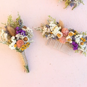 Pink Dream & Purple Wildflowers Bouquet / Spring Summer Bouquet for Wedding / Neutral bouquet with greenery and orange tones image 5