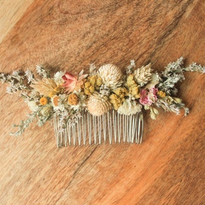 Wild flowers Hair comb / Dry flowers comb / Natural blush comb with yellow-orange flowers accent / Brides Hair Accessories image 6