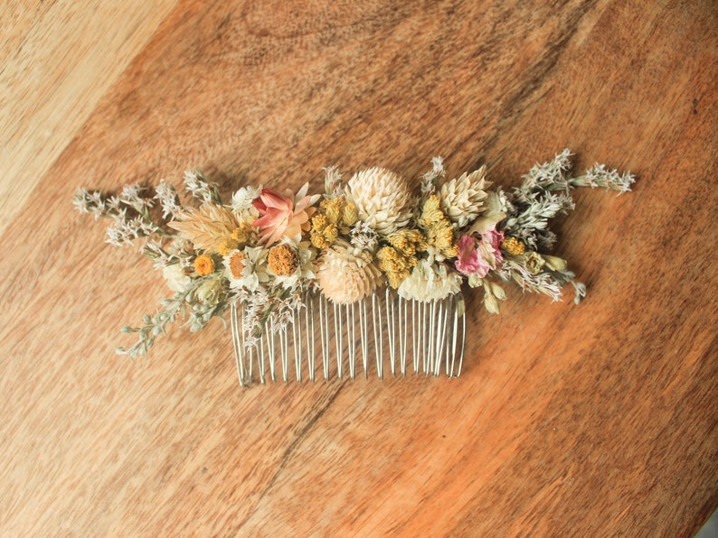 Wild flowers Hair comb / Dry flowers comb / Natural blush comb with yellow-orange flowers accent / Brides Hair Accessories image 6