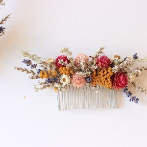 Colorful Pink Blush Purple English Lavender Headpiece / Tropical Flower Crown / Dried Floral Wedding Set Hair Comb with matching boutonniere image 5