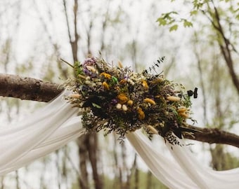 Neutral Tone Dried Flower Arch Arrangement: Blue Thistle & Yellow Yarrow