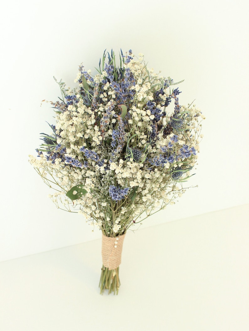 Lavender Blue Thistle Bouquet Wedding / Babies Breath Bouquet Etsy