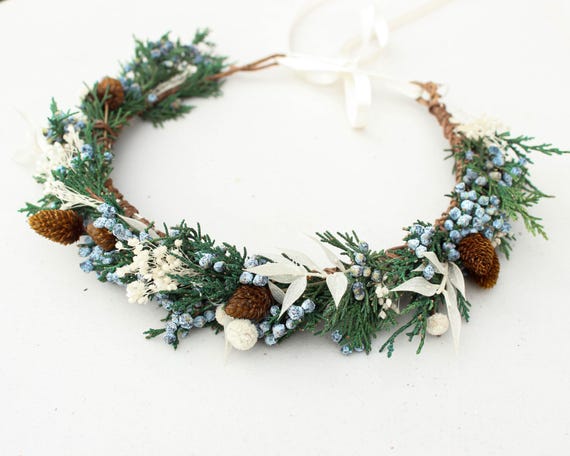 Preserved Juniper crown, Winter Pinecone Dried Flowers crown, Toddler Flowers girl photoshoot Bridal crown